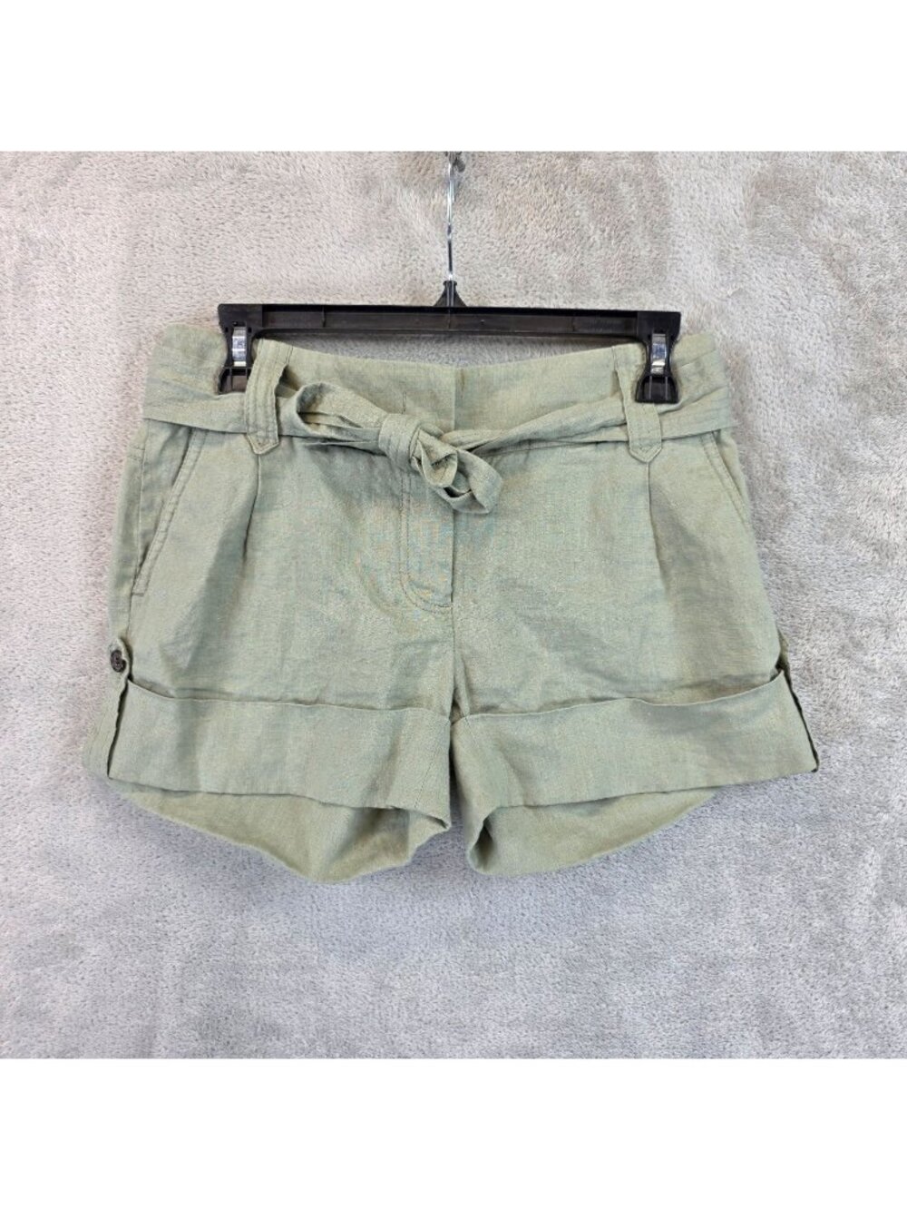J.Crew Shorts Womens 0 Green Linen City Fit Chino Belted Cuffed 3.5 Inseam